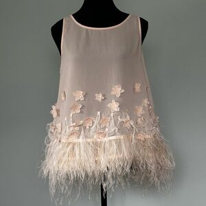 Moulinette Soeurs Anthropologie Feather Floral Applique Blush Tank Top